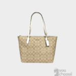 Coach Signature Zip Tote Shoulder Handbag (IM/Light Khaki Chalk) c4455
